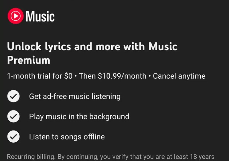 غوغل أخفى نصوص الأغاني في يوتيوب ميوزك للمستخدمين المجانين