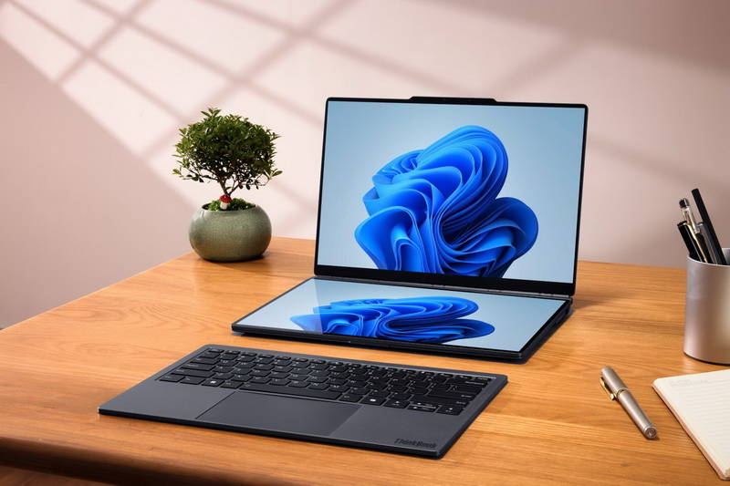 لينوفو قدمت حاسوبًا محمولًا جديدًا بنظام تجميعي، ThinkBook Modular AI PC، مزود بشاشتين ولوحة مفاتيح قابلة للإزالة
