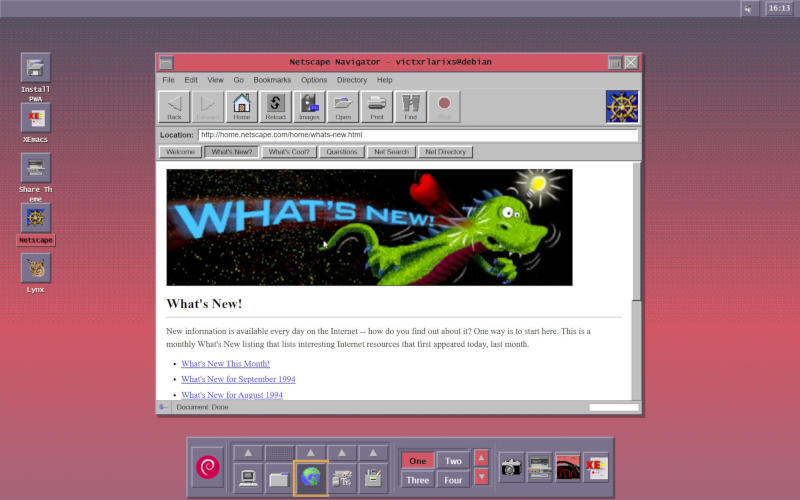 قام المستخدم باستعادة نظام لينكس من عام 1994 مع واجهة رسومية تعمل مباشرة في المتصفح